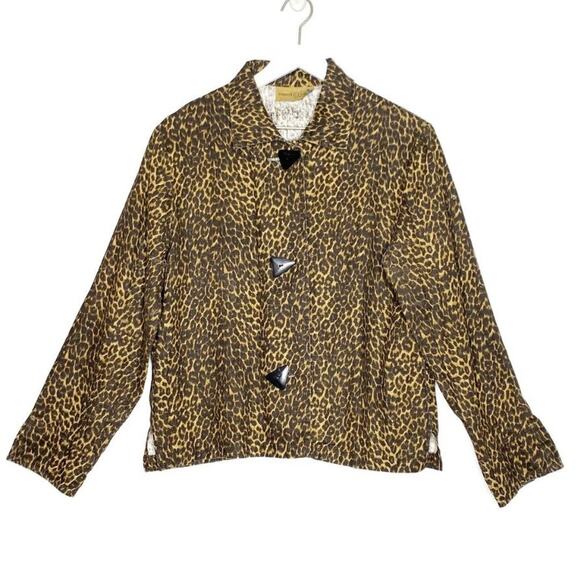Vintage 90s {Painted Pony} Leopard Print Waxed Cotton Jacket Womens Medium - Picture 10 of 10
